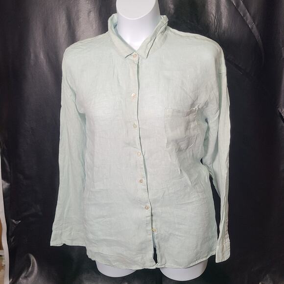 j Jill Tops - J Jill Love Linen Pastel Mint Green Button-Down Long Sleeve Shirt Size XL